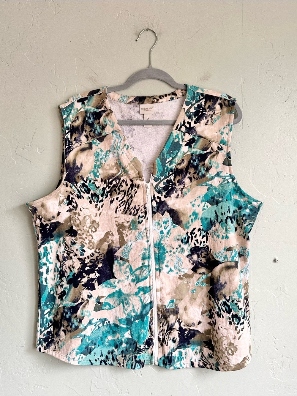 Chico's Women’s Abstract Colorful Cotton Sleeveless Zip Up Vest Top XL 16 EUC